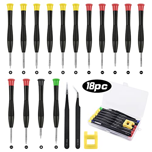 Ainiv Uhrmacher Schraubendreher, Brillen Schraubendreher, 18PCS Schraubenzieher Set Präzisions Mini Fur Reparatur Von Uhren Brillen Computers Telefon-2 Pinzette,1 Aufbewahrungstasche,1 Smagnetischer