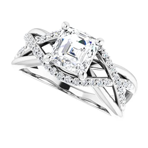 18K Gold 1 Ct Asscher Cut Vvs1 Colorless Moissanite Engagement Rings For Women Bridal Set Handmade Diamond Wedding Rings For Gifts (White Gold, 7) #TOP1