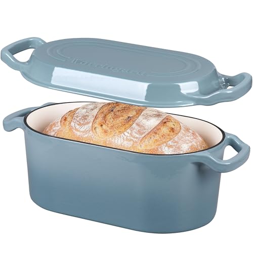 VORRINGARD Oval Dutch Oven Pot with Lid, Enamel Coating Cast Iron Bread Pans for Homemade Sourdough Bread Baking, Cooking, 4 Quart, Sea Salt