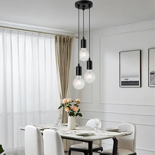 FDOIUTU 3 Luci Lampade a Sospensione, LED moderno Lampada illuminazione interna,E27 Metallo Lampada a Sospensione,Lampada a Sospensione Industriale,per Camera da Letto, Cucina (forma-A)