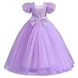 IDOPIP Flower Girl Sequin Lace-up Bowknot Dress for Kids Wedding Bridesmaid Pageant Party Formal Long Maxi Gown Big Little Princess First Communion Birthday Prom Puffy Tulle Dresses Purple 5-6 Years