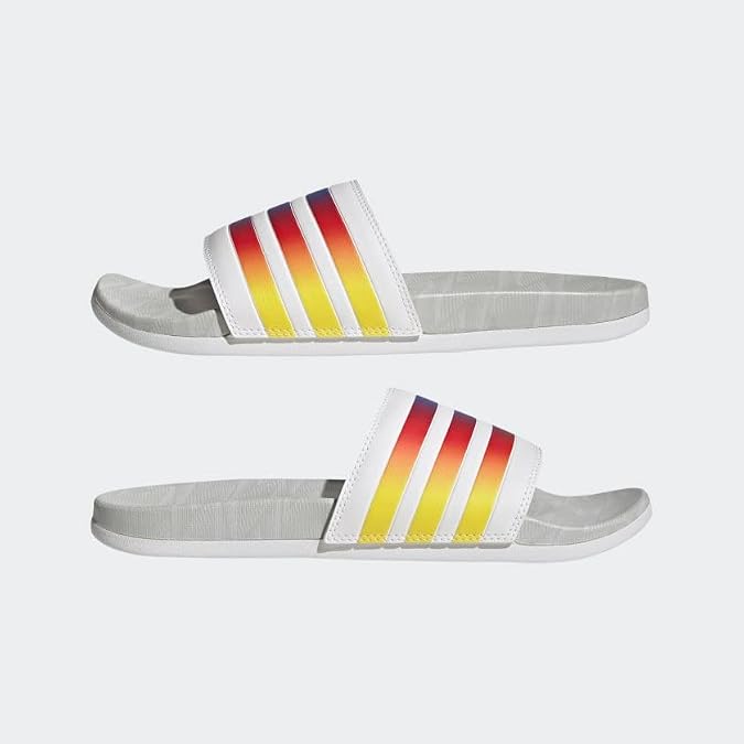 adidas Men's Adilette Comfort Adjustable Slide Sandal, black/ white, US