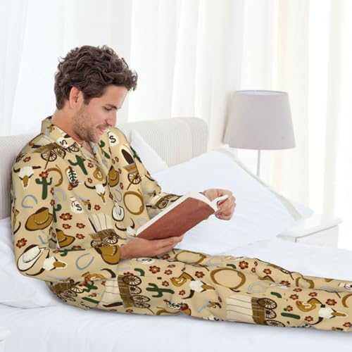 Wild West Cowboy Mens Pajama Sets 2 Piece Loungewear Button Down Sleepwear Pjs Set4