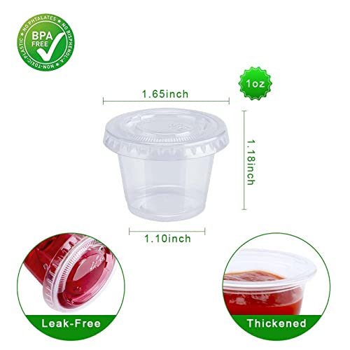 Tashibox 200 Sets - 1 Ounce Jello Shot Cups With Lids, Plastic Souffle Portion Cups With Lids, Clear #TOP1