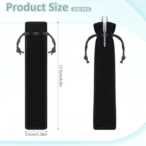 Image of EupHHonycs 100 Pcs Black Velvet Pen Pouch, Drawstring Pencil Holder Bulk, Pen Sleeve Bag, Soft Single Pencil Bag Case for Student Adult Gifts School Office Business Supplies
