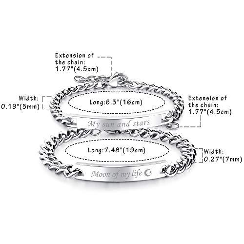 Oidea 2Pcs Stainless Steel My Sun And Stars Moon Of My Life Bracelets,Silver Sets For Couples Valentines Day,Engagement #TOP2