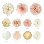 Champagne-Gold Beige Fall Boho Birthday Party-Decorations - 21pcs Autumn Neutral Retro Happy Banner,Girl One Sweet Peach Paper Streamers Lanterns,Tissue Pom Poms Fan,Rustic Backdrop Decor Huglony - Image 2