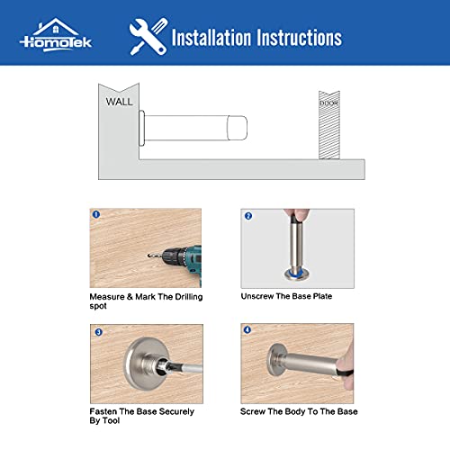 Homotek 5 Pack Heavy Duty Solid Rigid Door Stops Bumper Sound Dampening Door Stoppers With Soft Rubber Tip, Zinc Die Cast Doorstops Wall Protector 2.8" Doorstoppers, Black #TOP3