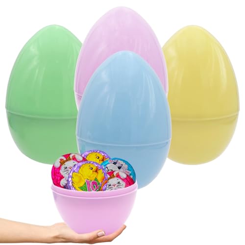Image of The Dreidel Company 4-Count Massive Pastel Fillable Easter Eggs Colorful Bright Plastic Easter Eggs, Perfect For Easter Egg Hunt, Surprise Egg, Easter Hunt, 8 inch Inches Giant Fillable Eggs (4-Pack)