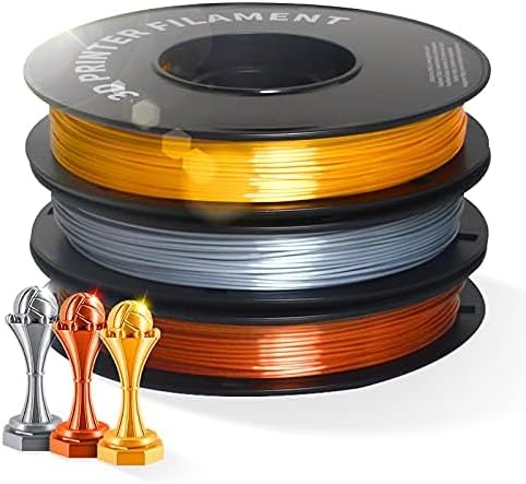GEEETECH Silk PLA Filament 1.75mm for 3D Printer, PLA Filament 0.5kg Per Spool 3 Spools (Gold+Silver+Copper)