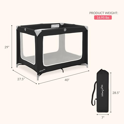 Image of Dream On Me Zoom Portable Playard in Black, Lightweight, Packable and Easy Setup Baby Playard, Breathable Mesh Sides and Soft Fabric - Comes with a Removable Padded Mat