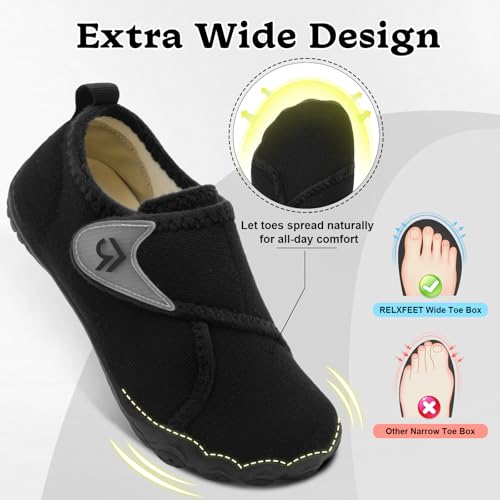 relxfeet Men's Slippers Wide Width Adjustable Orthopedic Diabetic House Shoes for Neuropathy Swollen Feet Relief Non-Slip Rubber Sole Indoor Outdoor2