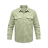 Aniywn Jean Shirt for Men Long Sleeve Slim Fit Button Down Jacket Causal Lightweight Tops Fashion Denim Shirts with Pockets Green