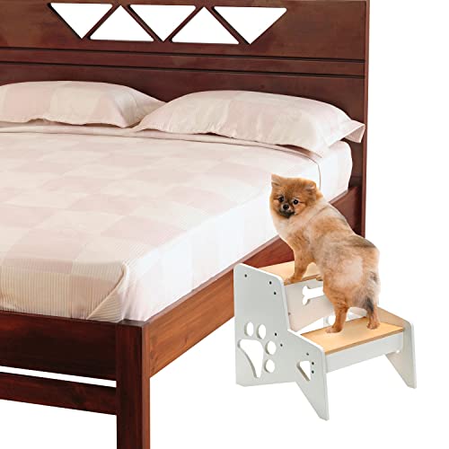 Etna Small Dog Steps - Wooden 2 Step Ladder, Paw Design Pet Stairs Bed, Next To Bed Dog Stool #TOP5
