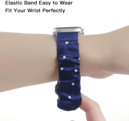 Adjustable Scrunchies Bands Compatible with Apple Watch Band Women 42-49mm,Polka Dot Stretchy Cloth Elastic Fabric Wristband for iWatch Series 11-1 Ultra SE 3-1 (Deep Blue,42-49mm) - 3
