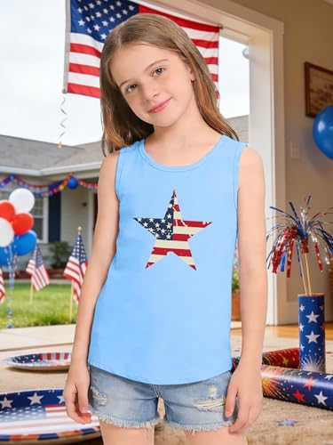 Image of CAZYCHILD Girls American Flag Tank Tops Boys 4th of July Shirts USA Summer Sleeveless Tee Independence Day Outfit 5-14y