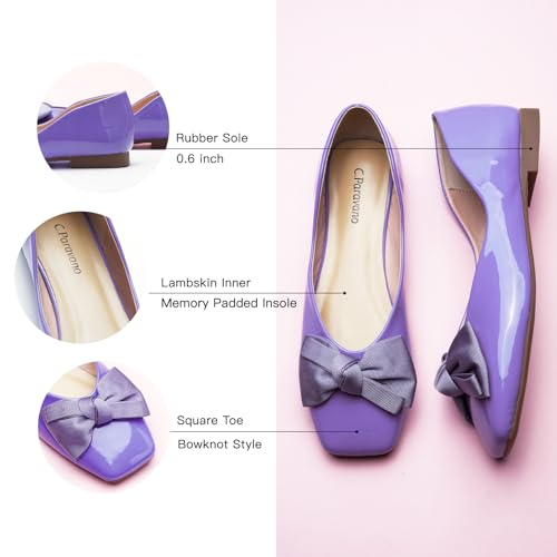 Image of C.Paravano Flats for Women | Ballet Flats | Square Toe | Dressy Casual Shoe | Ballerina Flats, Bow Slip-On, Lambskin Leather Insole, Memory Foam, Low Heel, Office Work,Fashion & Classic & Chic