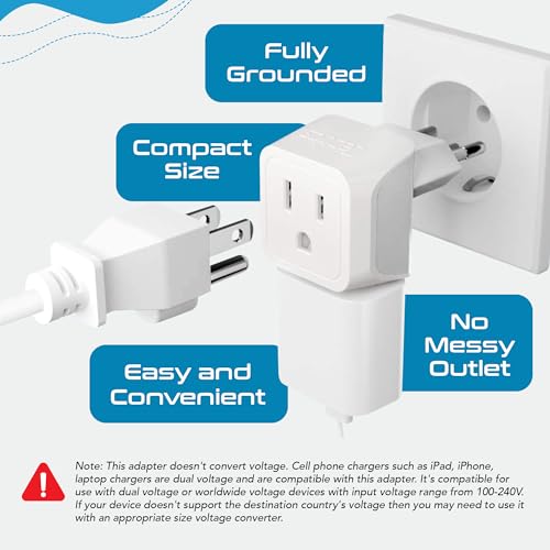 Image of Switzerland Travel Adapter Plug by Ceptics with Dual USA Input - Power - Type J (3 Pack) - Ultra Compact - Safe Grounded Perfect for Cell Phones, Laptops, Camera Chargers and More (CT-11A)