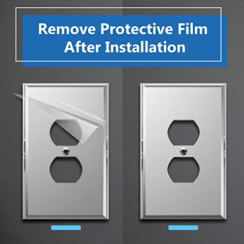 Lider Duplex Receptacle Wall Plate, Mirrored Outlet Cover For Duplex Outlet, Plexiglass Outlet Cover, Reflective Finish, Acrylic Glass, Modern Decoration, Oversized 1-Gang 5.50" X 3.50", Silver #TOP2