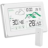 Stazione Meteo con Sensore Esterno, Termometro Digitale Igrometro per Interni ed Esterni, Schermo LCD con Retroilluminazione 12/24 ore Previsioni Meteo Automatiche per Ufficio Casa Camera da Letto