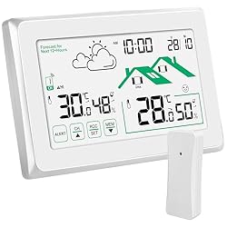 Estación Meteorológica Inalámbrica, Estacion Meteo...: 【Estación Meteorológica Multifuncional con Sensor】 La estación meteorológica inalámbrica muestra datos relacionados con registro máximo / mínimo, midiendo la temperatura interior y exterior actual (selección de ° C / ° F) y la humedad, su tendencia, ...