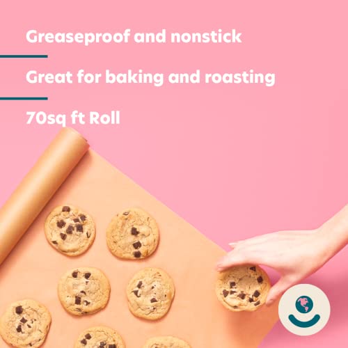 for: good Parchment Paper – Brown Natural Baking Paper Roll - Unbleached FSC Certified – Non-Toxic, Chlorine Free Non-Stick Silicone Coated Oven-Safe Paper, 70 Sq Ft