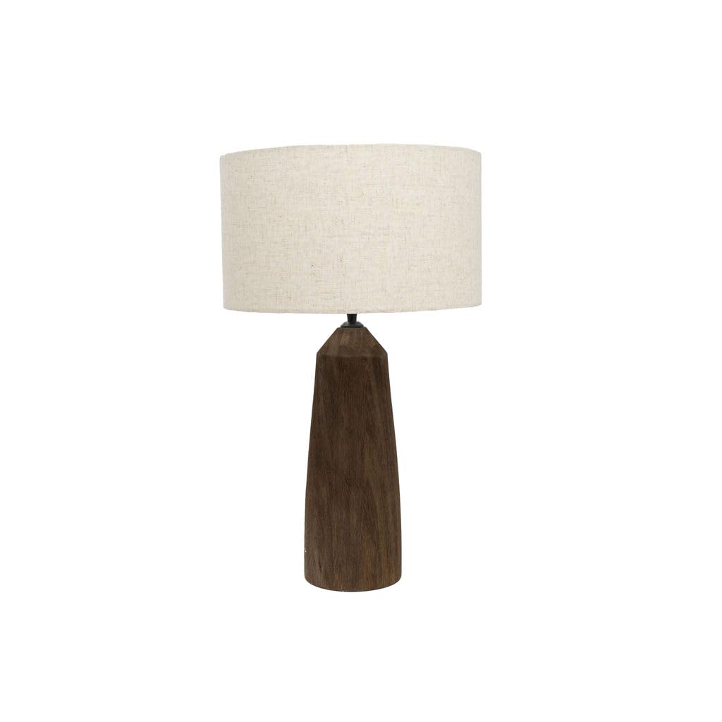 Arthur Cameron Tormarton Chocolate Brown Rustic Wooden Mango Wood Table Lamp with Linen Shade - A Warm Lighting Accent for Bedroom Décor or Use as a Stylish Living Room Lamp