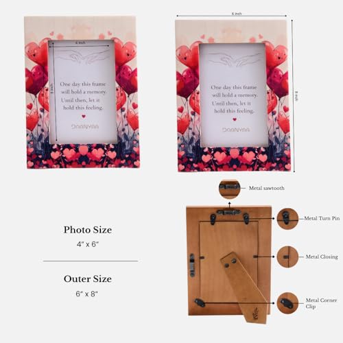 Image of Decorative Photo Frame with Red Heart Floral Design, Premium MDF Material, Table and Wall Mount, Romantic Gift for Couples, Anniversary, Birthday, Valentine