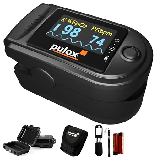 Pulox PO-200A Oxímetro de pulso con función de alarma y tono de pulso, incluye accesorios
