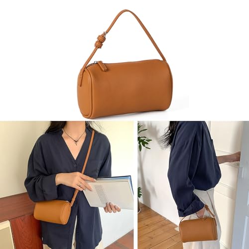 Women's Cylindrical Shoulder Bag PU Leather Shoulder Bags with Adjustable Strap and Spacious Interior for Daily Use2
