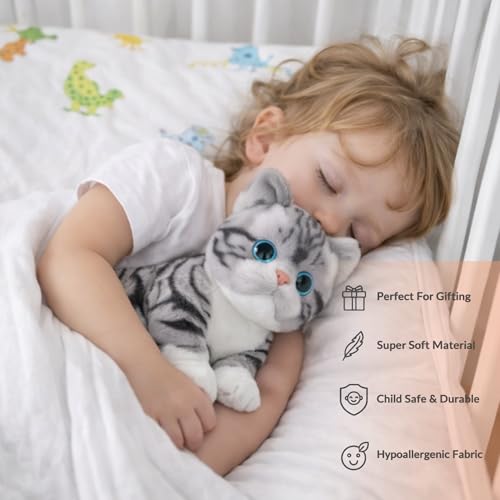 Image of FuzzyTales Cat Plush Toy 30cm | Stuffed Plush Animal for Kids & Adults | Kawaii Cute Cat Toy for Cuddles, Gifts & Room Decor | for Birthdays, Valentine's Day, New Year, Christmas (Grey&Black, 30 cm)