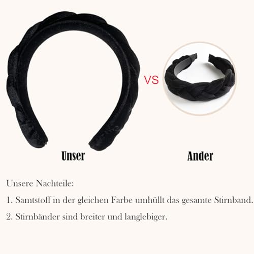 LEBENSWERT Velvet Braided Headband Women's Costume Headband Wide Vintage Hair Band Fashion Headbands for Women (Black) - Image 4