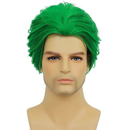 Tseses Mens Green Wig Short Funny Joker Wigs Cosplay Wig Halloween Anime Costume Wigs