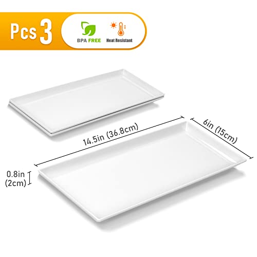 Moretoes Melamine Serving Platters Rectangular Trays, 14 Inches White Imitation Porcelain Dishes Serving Plates For Party Food Turkey Platter Dishwasher Safe Set Of 3 #TOP1