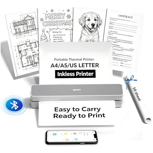 Image of iDPRT MT610 Portable Thermal Printer, 203DPI Mobile-Travel-Printers, Inkless-Wireless-Small-Printer for Home Use, Office, Vehicles, Bluetooth Printers Supports 8.5 inch x 11 inch US Letter&A4&A5, White