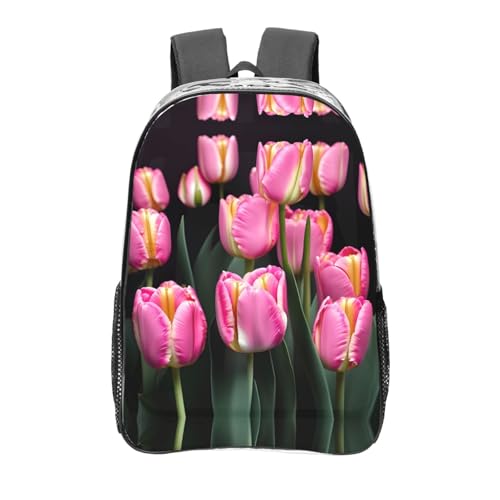 Sac à dos transparent rose et tulipes : trouvez vos affaires vite