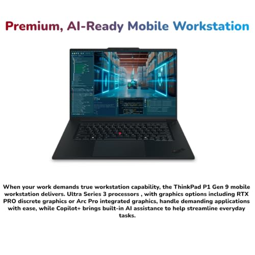 Image of 2026 New ThinkPad P1 Gen 9 Mobile Workstation AI Laptop 16 inch 3.2K OLED TouchScreen Series 3 Ultra 9 386H 64GB LPDDR5X, 8533MT /s RAM 2TB SSD RTX PRO 2000 Blackwell GDDR7 Graphic RGB IR Cam Win 11 Pro
