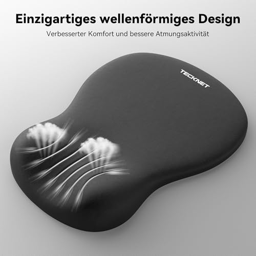 TECKNET Ergonomisches Mauspad, Memory-Schaum Mousepad mit Handauflage, rutschfeste PU-Basis, Wasserfestes Computer Mausunterlage für Büro, Zuhause und Reisen, Schwarz