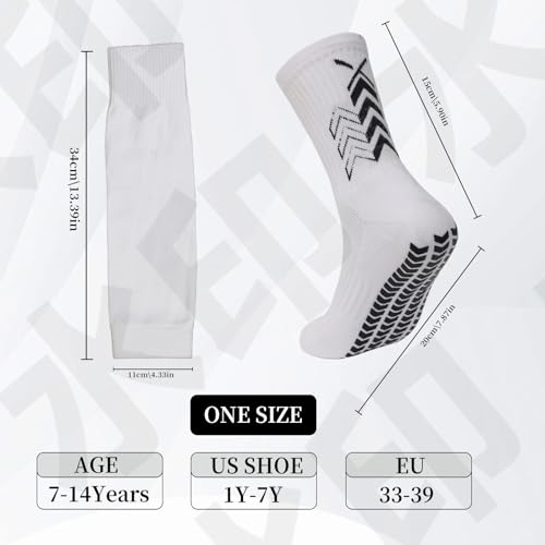 Grip Soccer Socks with Shin Guard Sleeves Non Slip Soccer Leg Sleeve Socks for Men Women Black/White 2 Set4
