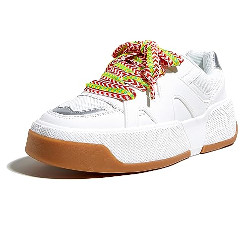 LUCKY STEP Zapatillas de Moda con Plataforma para Mujer Cómodas Suela Gruesa para Caminar y Tenis (Todo Blanco, 9US-40EU-7UK)