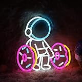Astronaut Lifting Donut Neon Sign Astronaut Donut Neon Light Astronaut Light Sign Dimmable Bakery LED Neon Light for Club Decor Man Cave Game Room Bar Pub 12.5'×12.7'