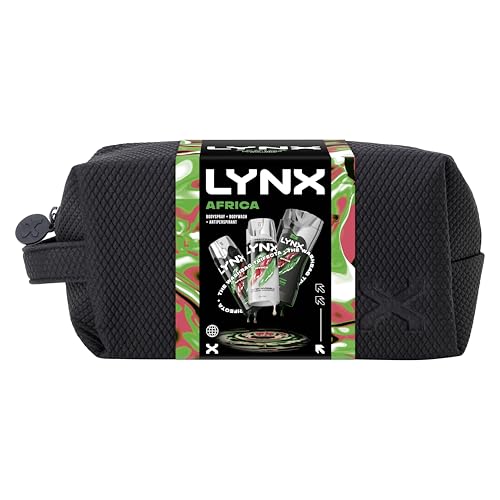 Lynx Gift Set Africa Washbag with a body wash, a body spray, an anti-perspirant and a Washbag perfect for any occasion 3 piece