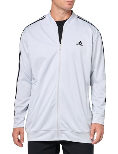 adidas Men's Three Stripe Tricot Full-Zip Jacket, Light Grey Heather, Medium