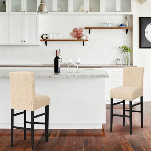 Image of JIUZHEN Camel Stretch Velvet Bar Stool Counter Covers Set of 2