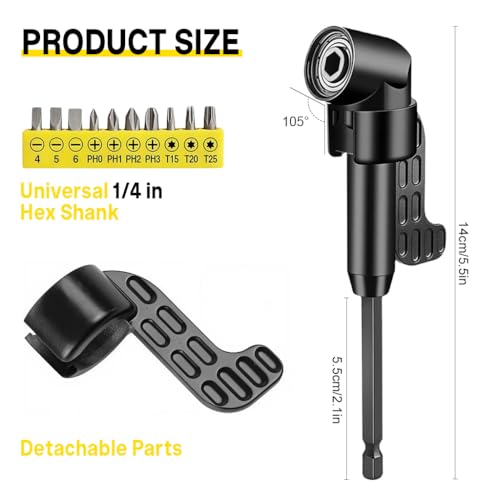 Image of Serplex 17Pcs Flexible Drill Bit Extension, Include 3Pcs Rotatable Socket Adapter 2Pcs Hex Shank 105 Right Angle Drill Attachment 10 Short Screwdriver Bits 90 Angled Bits and Bendable Extension