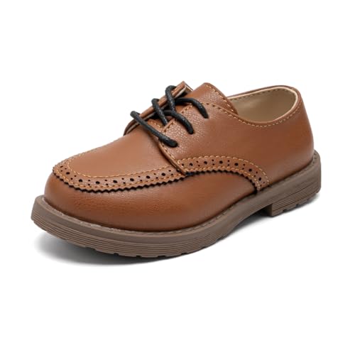 Image of Meckior Toddler Boys Girls Dress Shoes Little Kid Oxford Shoes Wedding Church Dress Shoes PU Leather Lace Up School Uniform Loafer Flats
