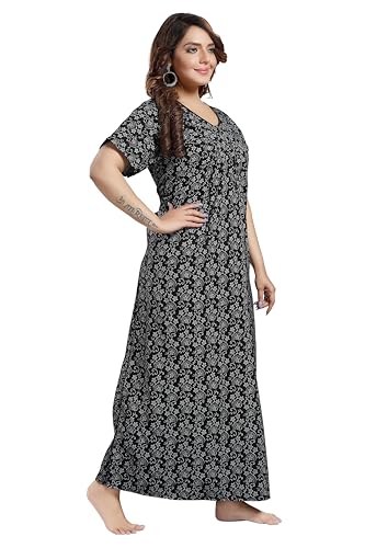Image of Onekbhalo Women's- Full Sleeves-Feeding- Nursing- Maternity Nighty /Maxi /Gown /Nightdress /Nightwear- Hosiery Cotton Fabric- Floral Print- Embroidery with Zip