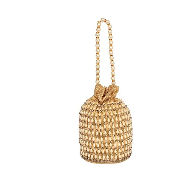 Bag Pepper Potli | Wristlets Ethnic Potli For Women's | Designer Rajasthani Style Royal Clutch Silk Batwa Bag | Zari Work Potli | bridal potli bags...Gold - Image 3