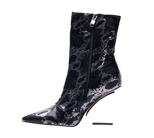 Ninety Union Princess Short Bootie With Cool Metal Heel, Black Snake, 102