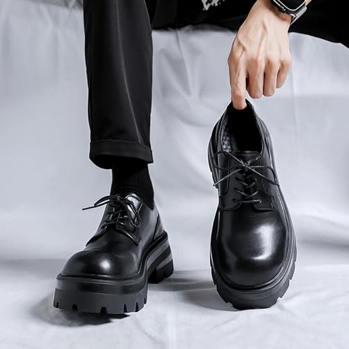 Men's Leather Lace-Up Platform Oxfords | Round Toe Chunky Heel Lug Sole Dress Shoes | Classic Business Office & Work Shoes3